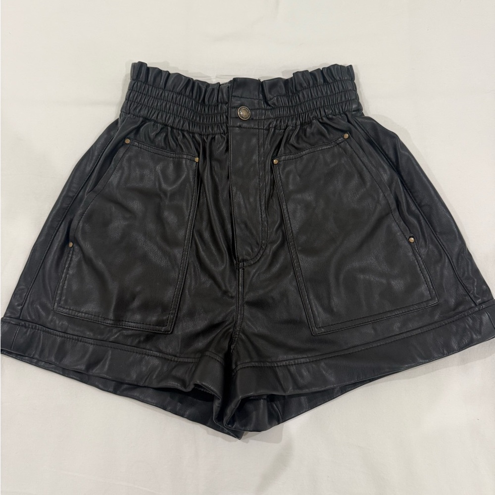 Zara Black High Waist Leather Shorts